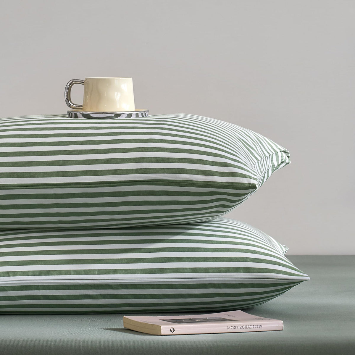 JELLYMONI Cotton Classic Striped Pillowcases Set of 2, Tan, Standard