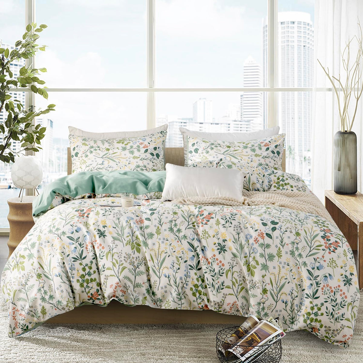 Sage Green Queen Size Comforter Set Striped 100% Soft Washed Microfiber Jacquard 3 Pieces Striped Bedding Sets Green White Comforter Queen for All Seasons and 2 Pillowcases Comfort Breathable