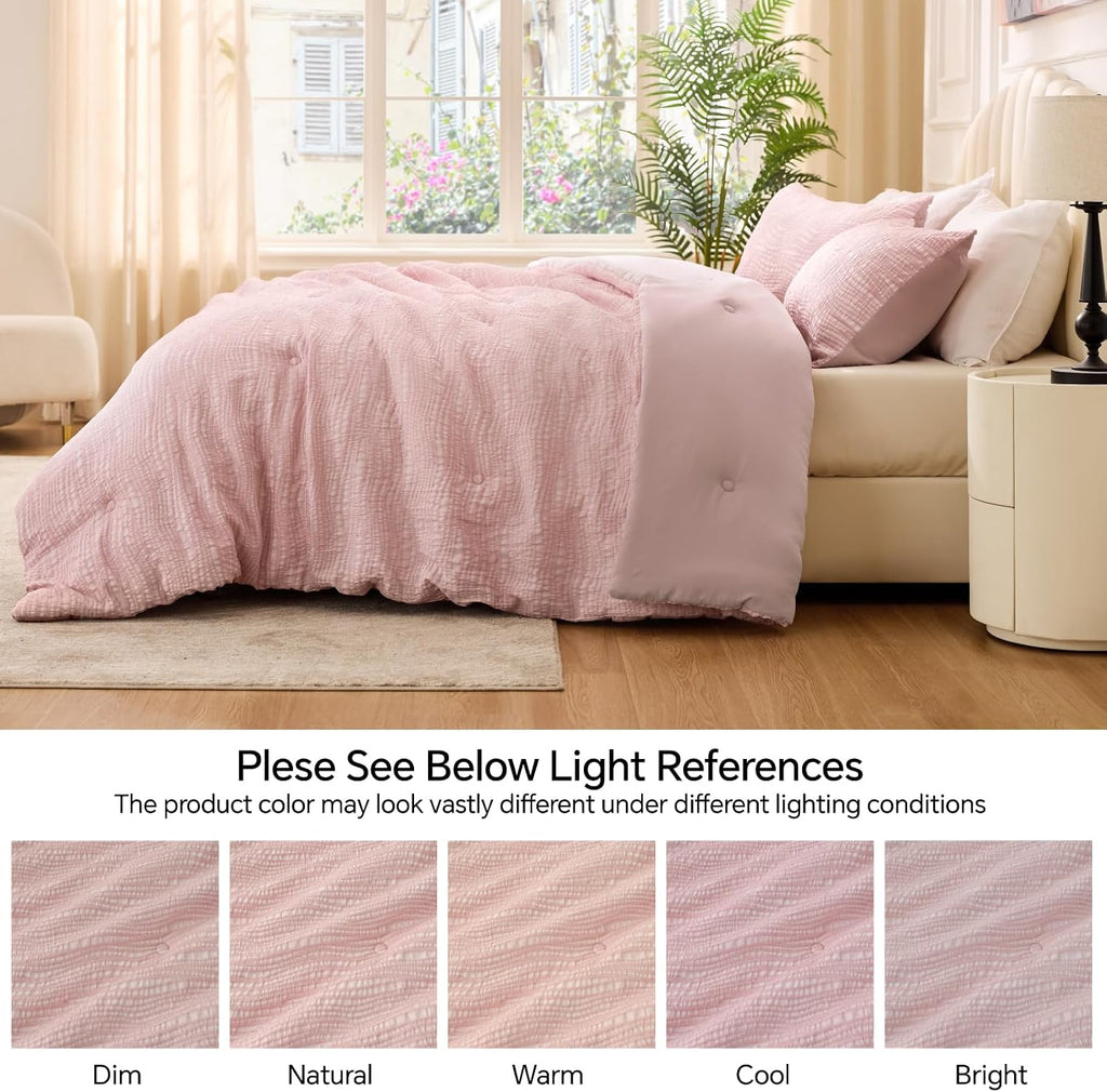 BEDELITE King Comforter Set Striped-Blush Pink,Fluffy & Soft Comforter