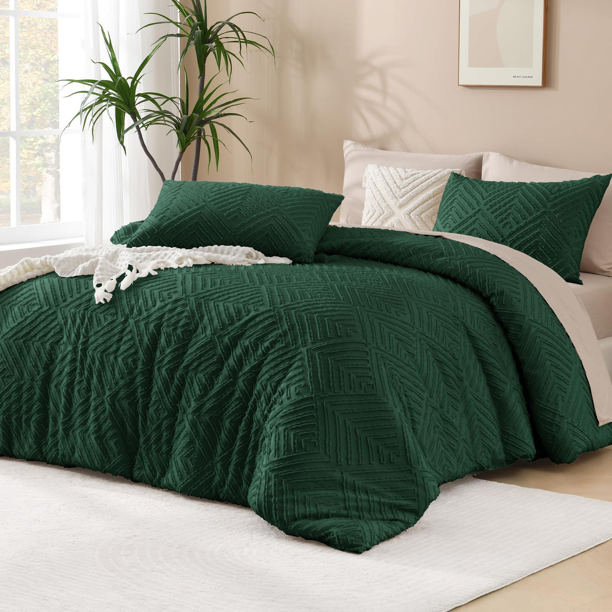 Andency King Size Comforter Set Beige, 3 Pieces Boho Bedding