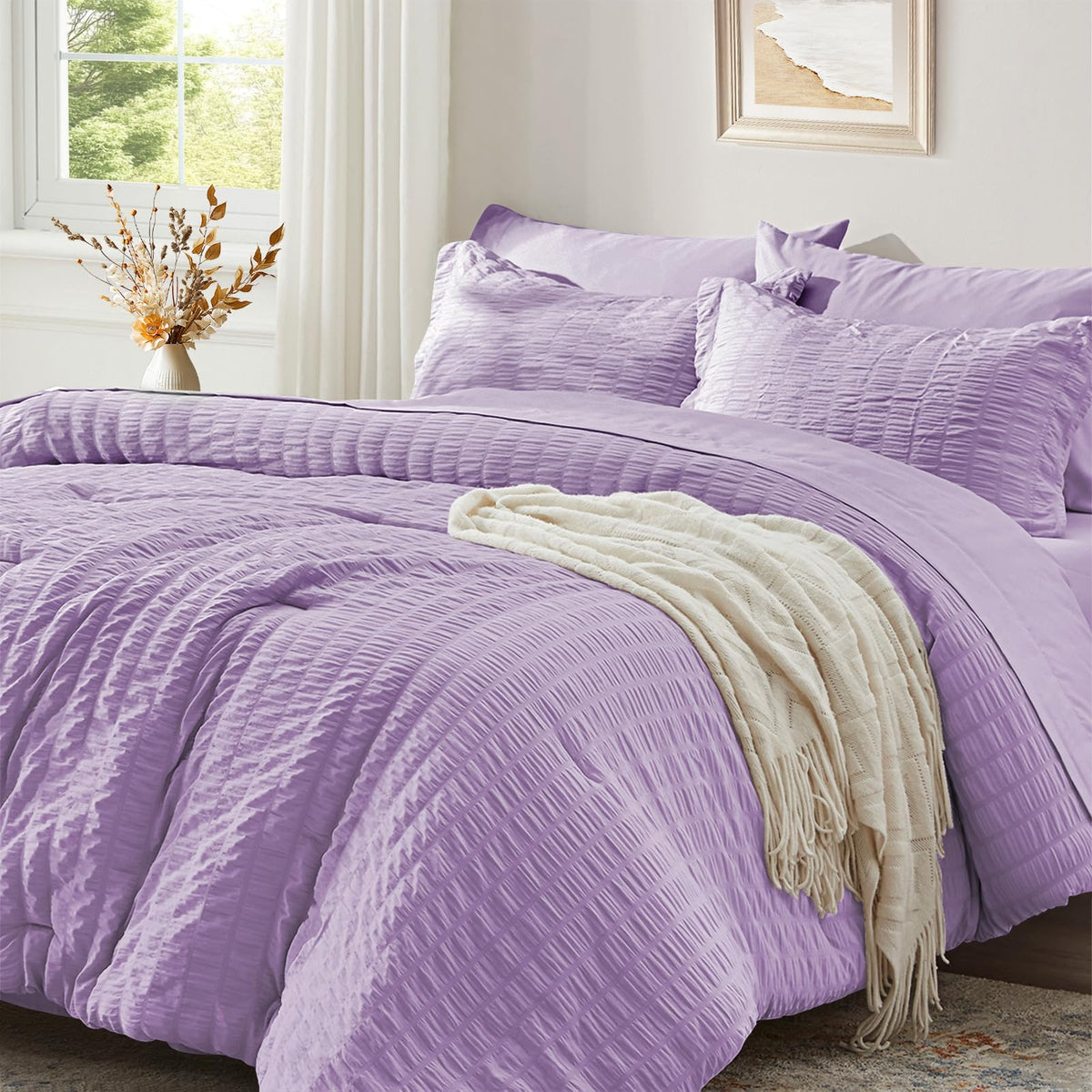 Zzlpp Queen Comforter Set 7 Piece, Green Bed in a Bag Queen Bedding Sets