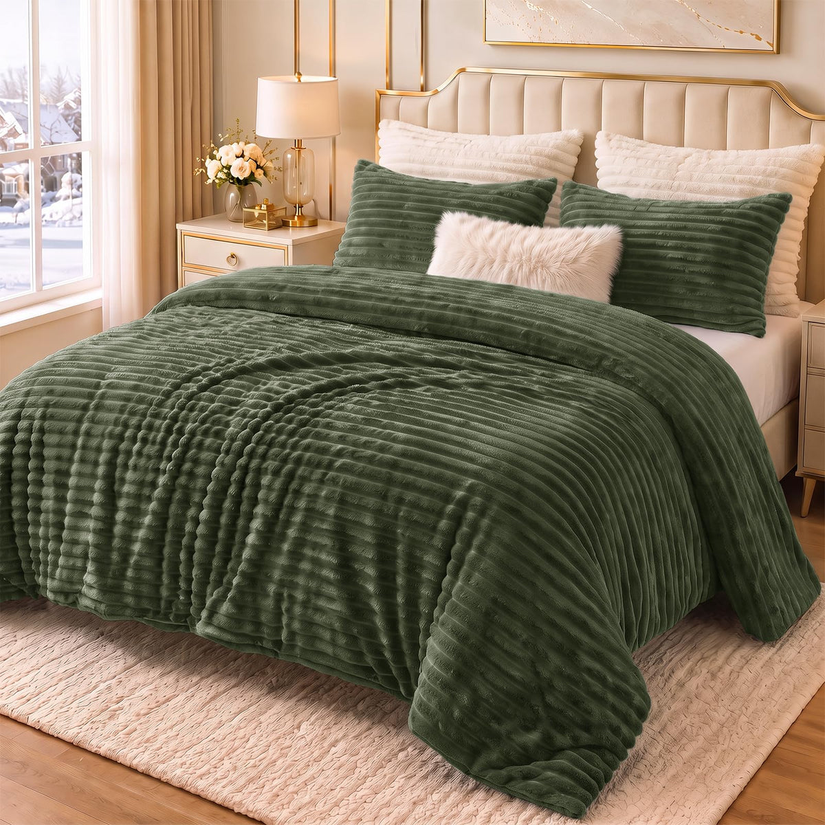 CozyLux Fleece Queen Comforter Set, 3 Piece Winter Warm Black Bedding