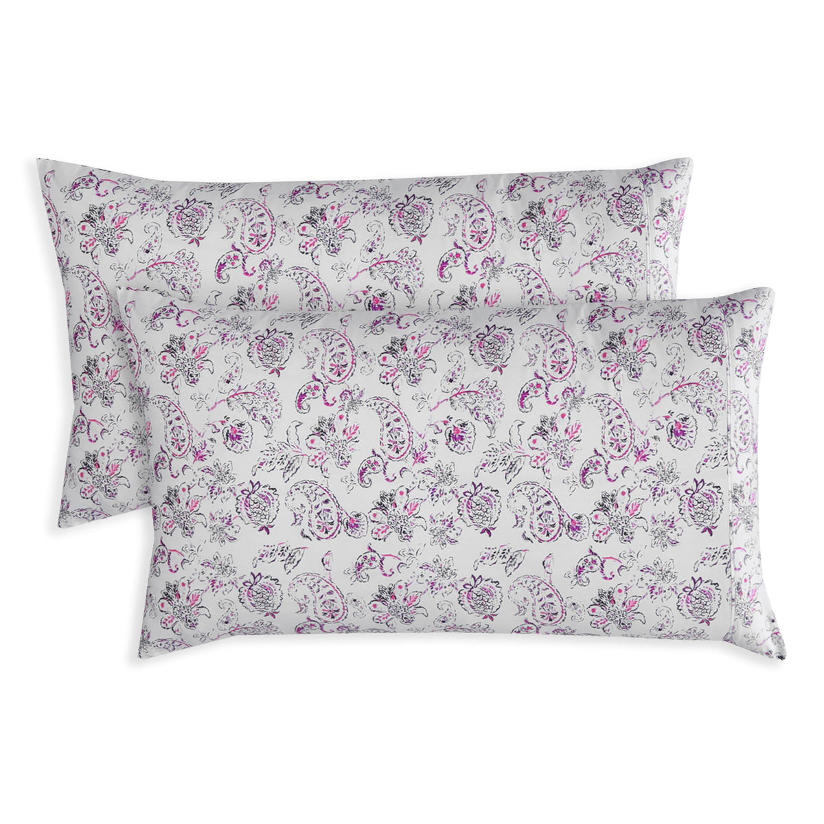 Elegant Comfort Ultra Soft Set of 2 Floral Print Pillowcases - 1500 Premium Hotel Quality Microfiber, Soft and Smooth Envelope Closure 2-Piece Pillow Covers - Standard/Queen, Paisley Gray