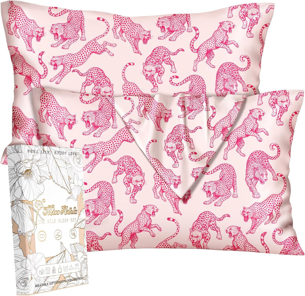 Miss Adola Silk Pillowcases, 2 Pack, Standard Size, Pk Leopard
