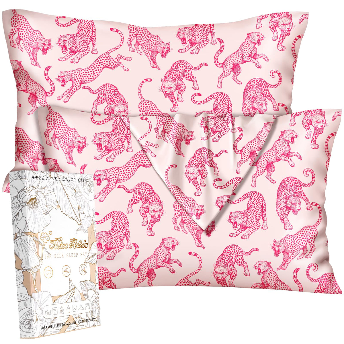 Miss Adola Silk Pillowcases, 2 Pack, Standard Size, Pk Leopard
