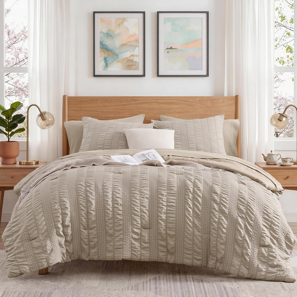 CASAAGUSTO Brown Full Gingham Comforter Set, 3 Pieces Bedding