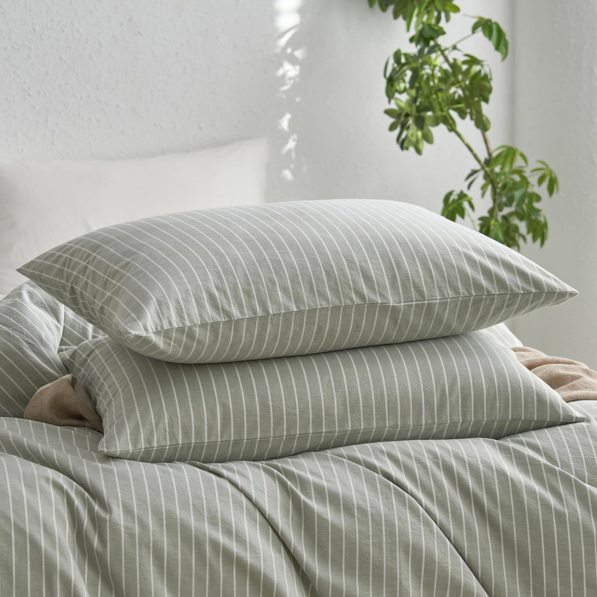 MOOMEE Pillowcase Set of 2 100% Washed Cotton Linen-Like King