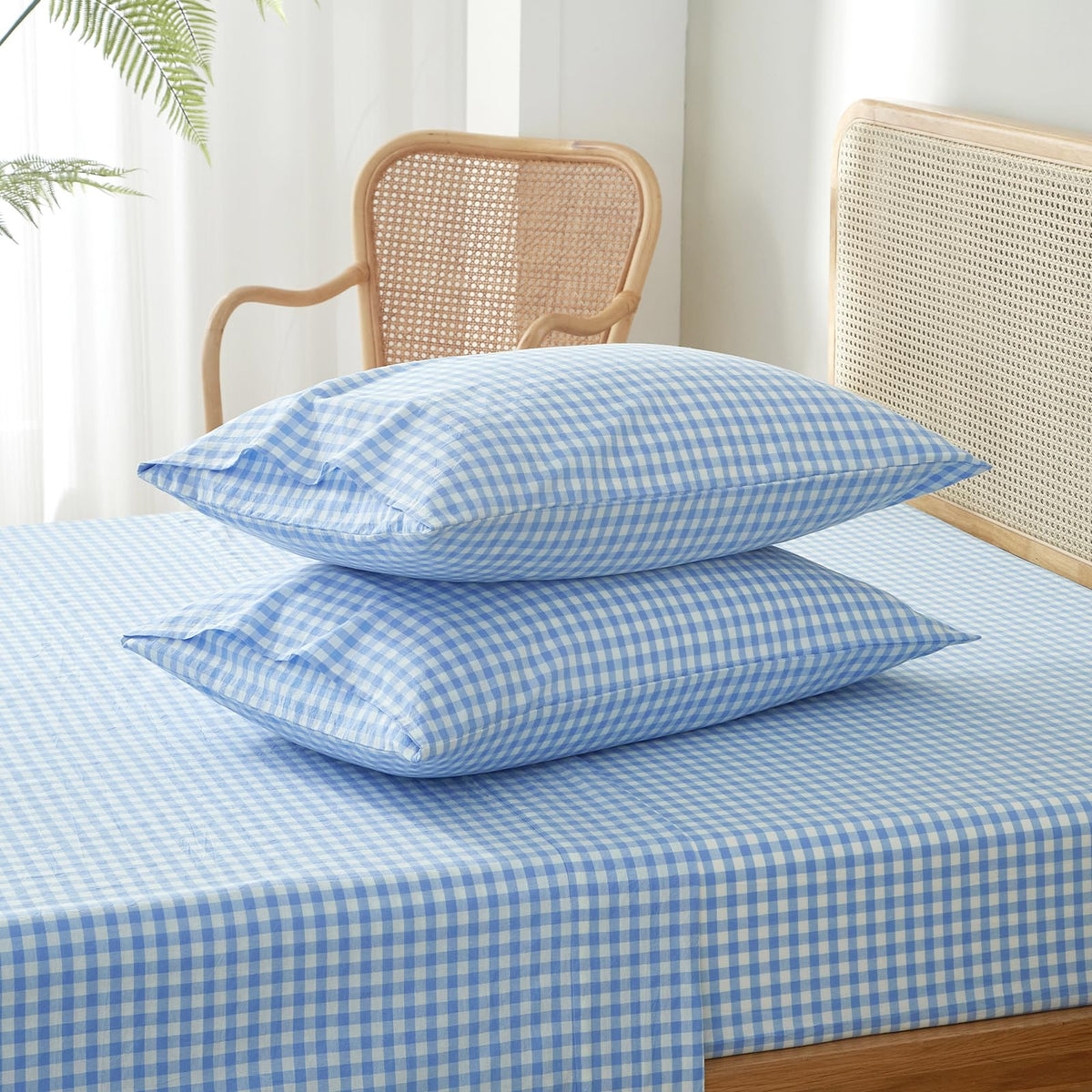 Tan Gingham Pillowcases Set Farmhouse Standard Size Pillow Shams Buffalo Taupe Plaid Pillowcases Set of 2, Grid Checkered Gingham Washed Cotton Pillow Covers with Envelope Closure, 20"×26"