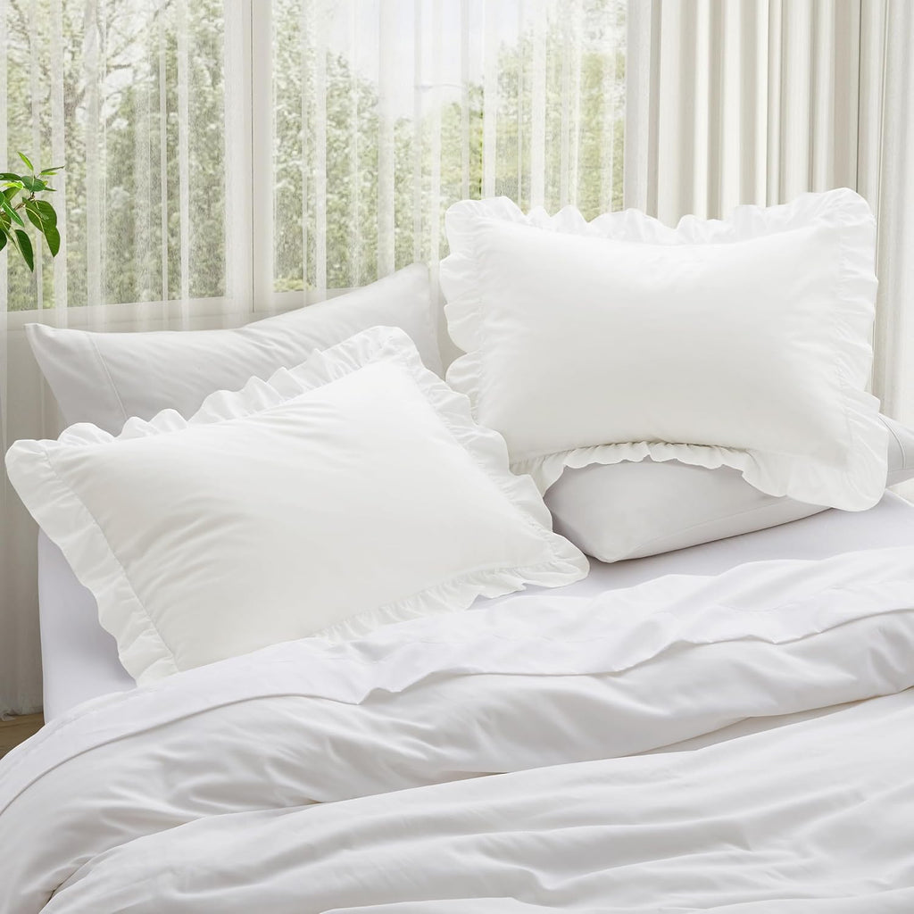 KKJIAF Ruffle Pillow Cases King Size Set of 2, White