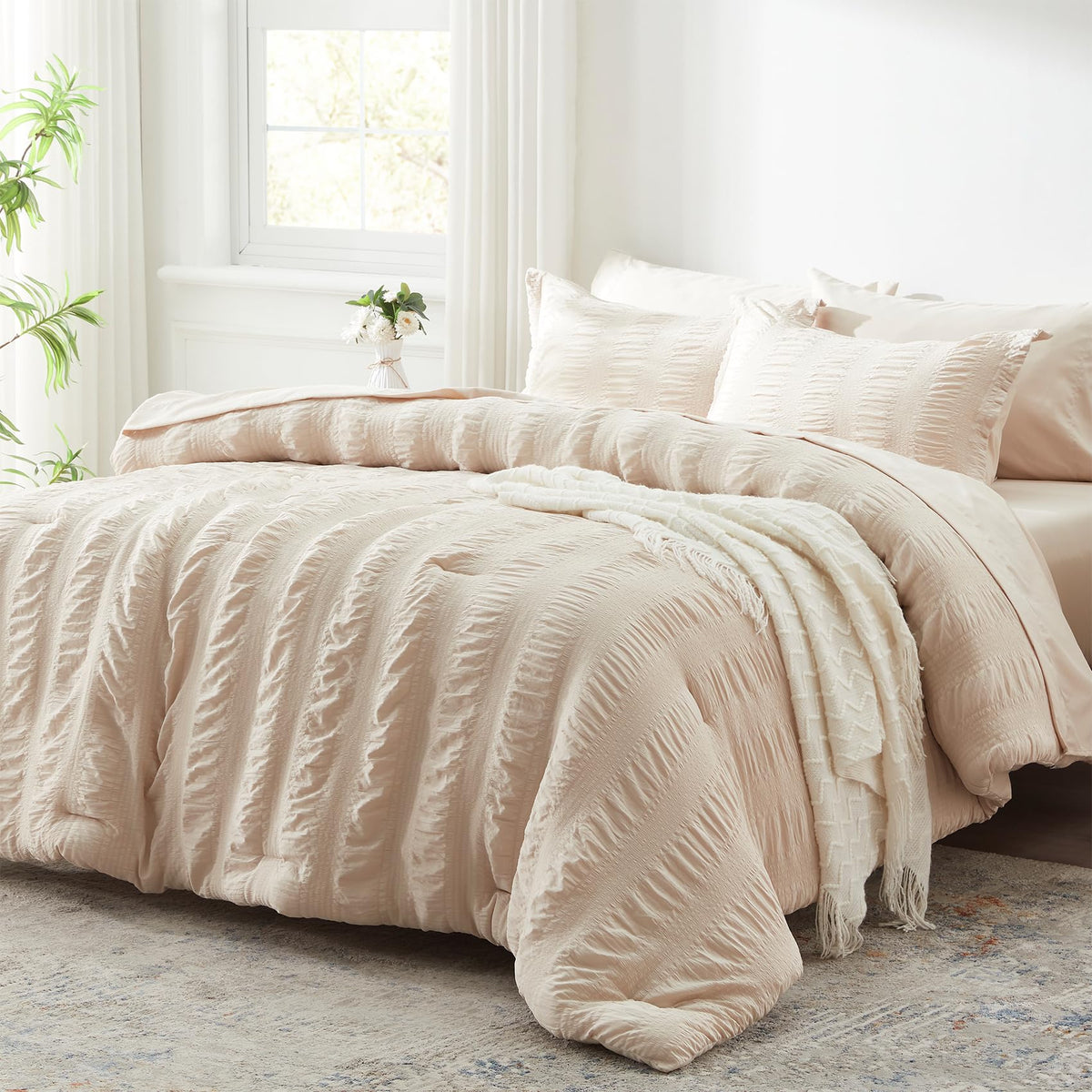 Zzlpp Queen Comforter Set 7 Piece, Green Bed in a Bag Queen Bedding Sets