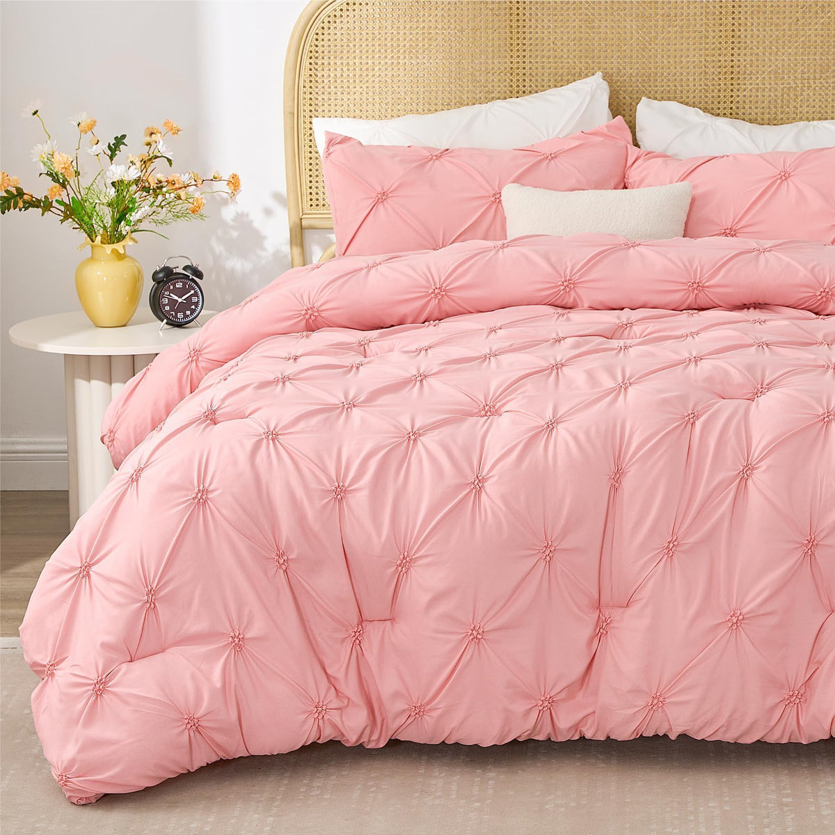 BEDELITE King Comforter Set Striped-Blush Pink,Fluffy & Soft Comforter
