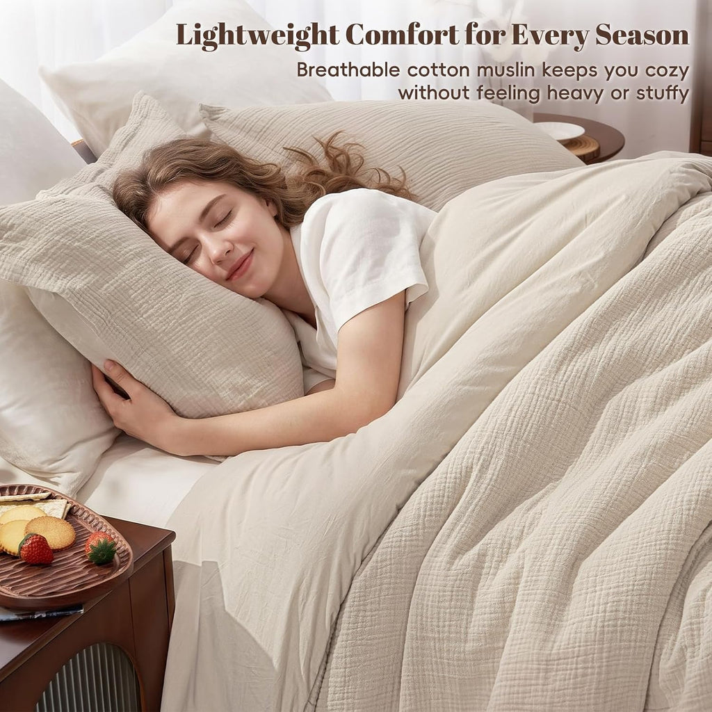 PHF Muslin Comforter Set Queen Size, Cotton Shell with Polyester Fill