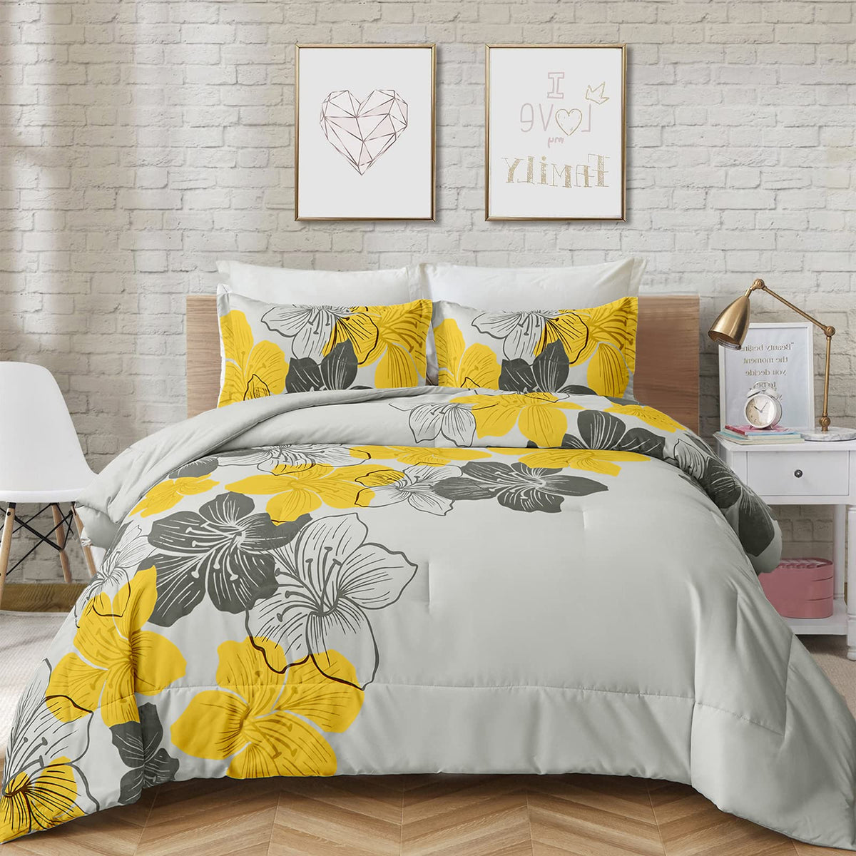 Menghomeus Queen Comforter Set, 3 Piece Dark Purple Floral Bedding Sets