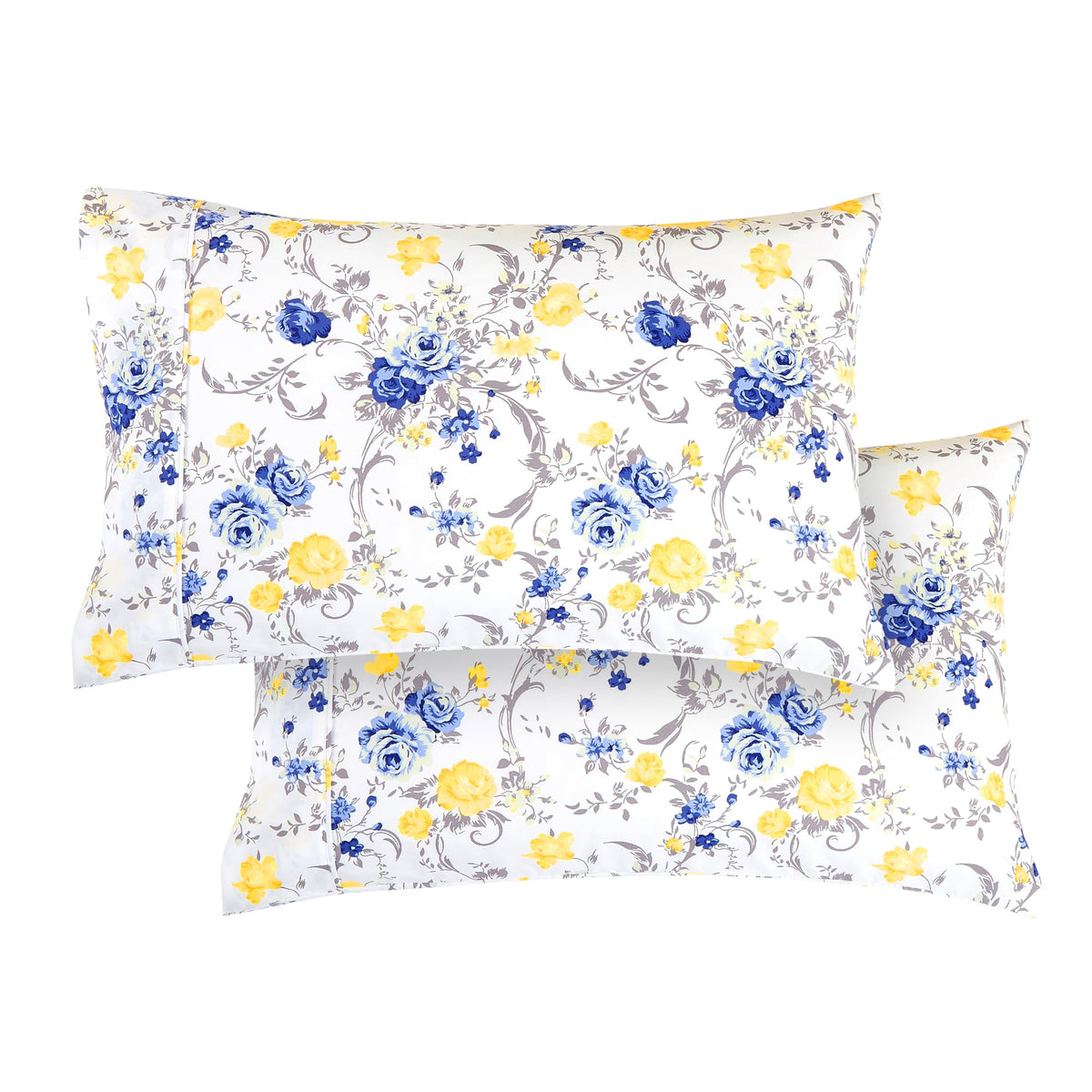 Elegant Comfort Ultra Soft Set of 2 Floral Print Pillowcases - 1500 Premium Hotel Quality Microfiber, Soft and Smooth Envelope Closure 2-Piece Pillow Covers - Standard/Queen, Paisley Gray