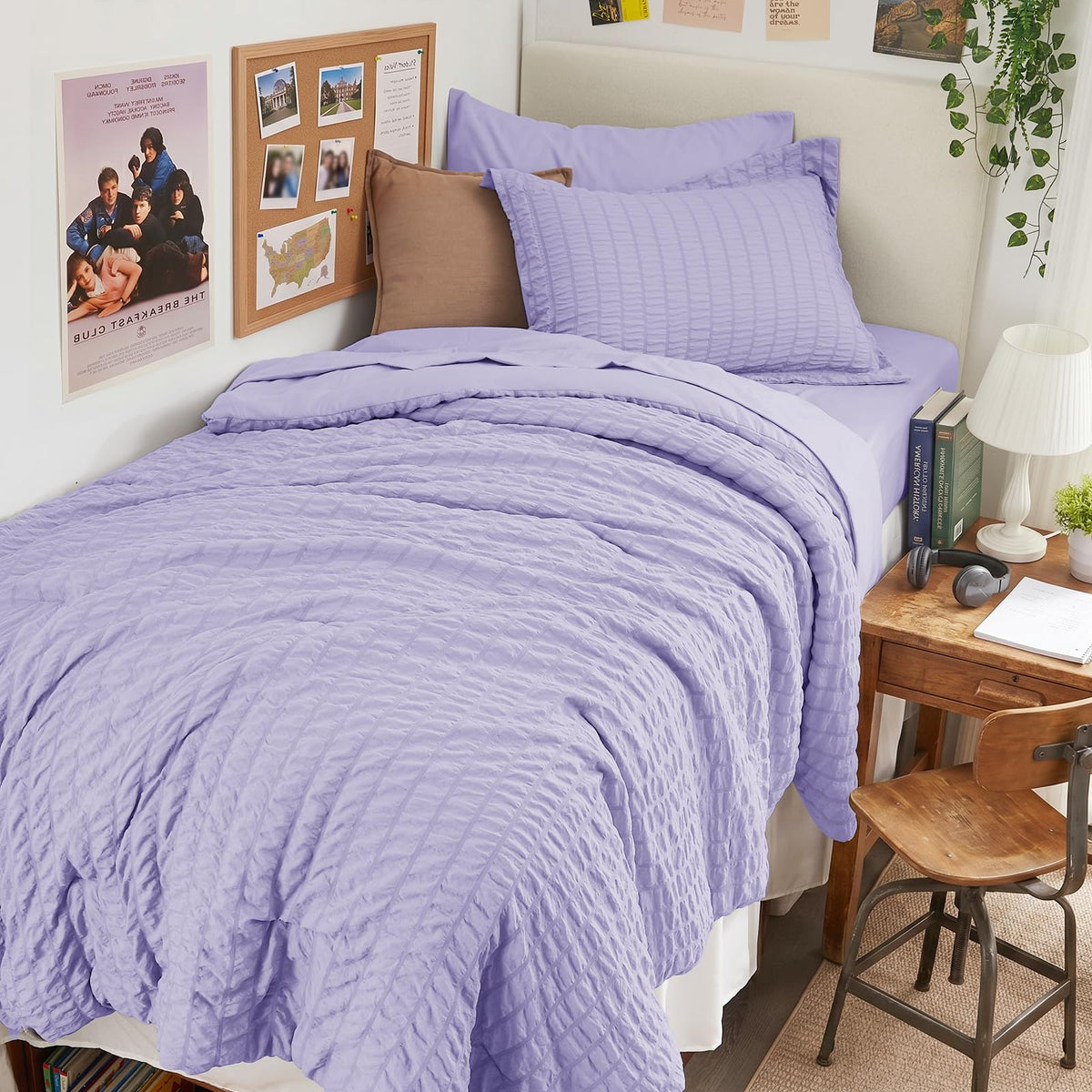 King Comforter Set - 7PCS Bed in a Bag, Seersucker Bedding Set, Dark Grey