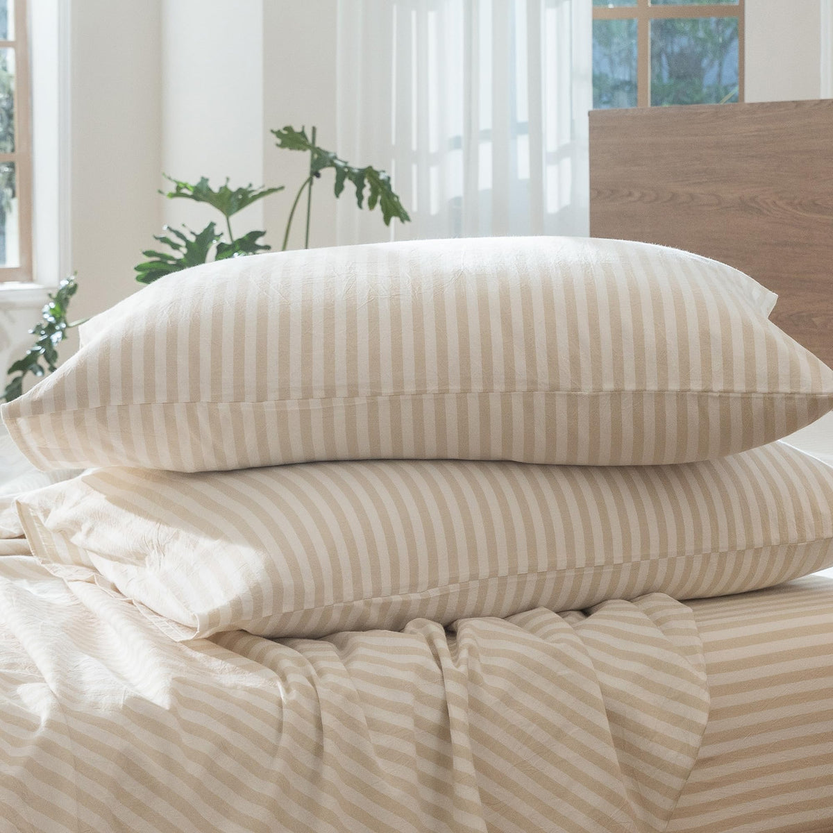 MOOMEE Pillowcase Set of 2 100% Washed Cotton Linen-Like King