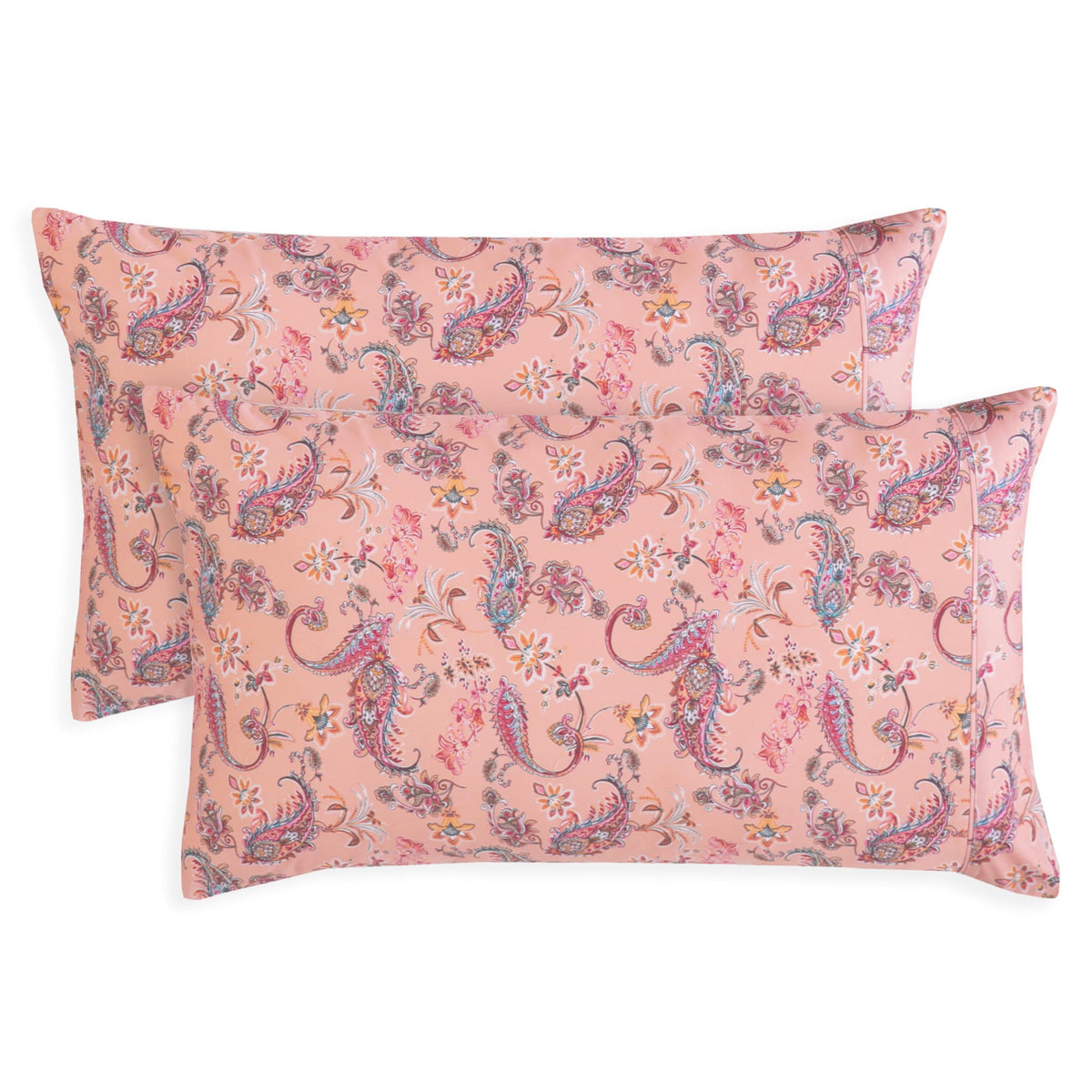 Elegant Comfort Ultra Soft Set of 2 Floral Print Pillowcases - 1500 Premium Hotel Quality Microfiber, Soft and Smooth Envelope Closure 2-Piece Pillow Covers - Standard/Queen, Paisley Gray