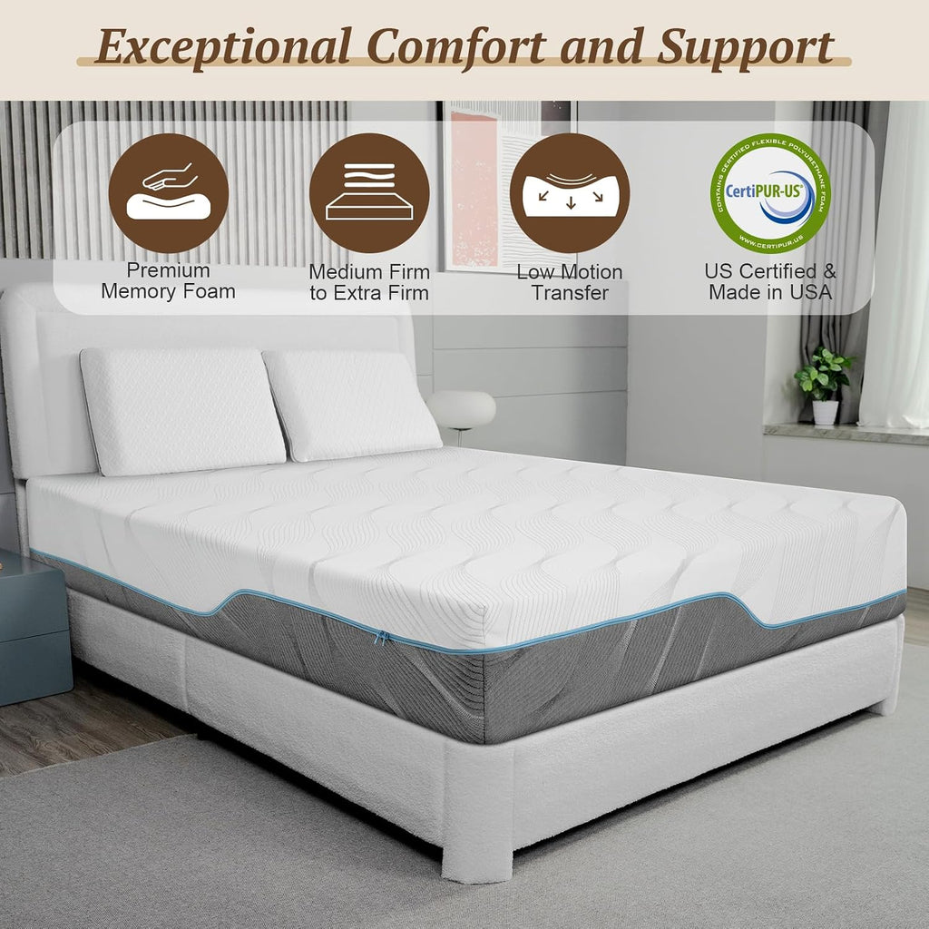 Extra Firm Mattress, Queen Size 8 Inch Memory Foam Mattress, Extra Firm to Medium Firm Dual Sides Flippable Mattress, High Density Mattress for Back Pain Relief, CertiPUR-US Certified, 80"x 60"