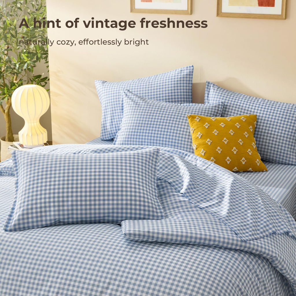Litanika King Size Comforter Set 7 Pieces Cornflower Blue Gingham