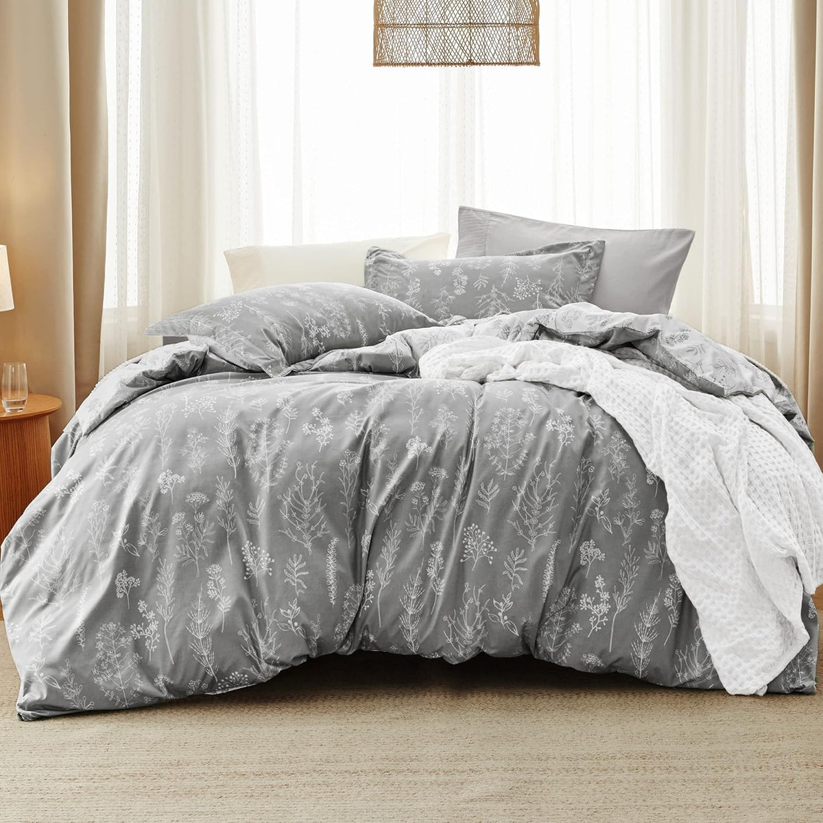 Bedsure Floral Comforter Set Cute Bedding Set California King Sage Green