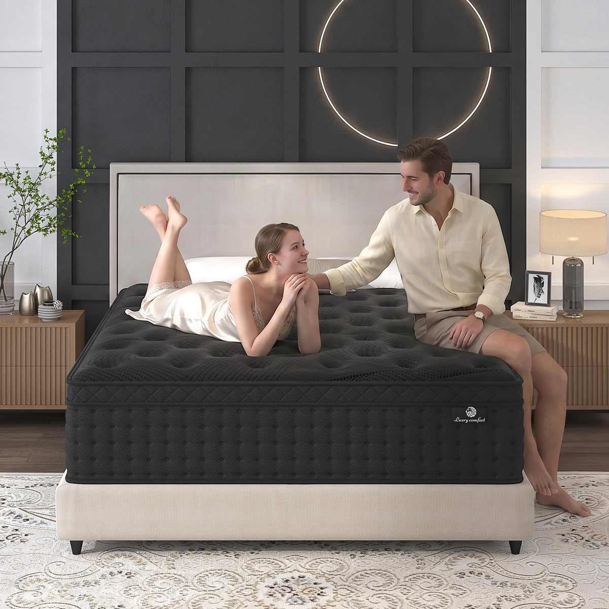 Medium Firm Hybrid Bed Mattress, Black,Full Size Mattress 14inch