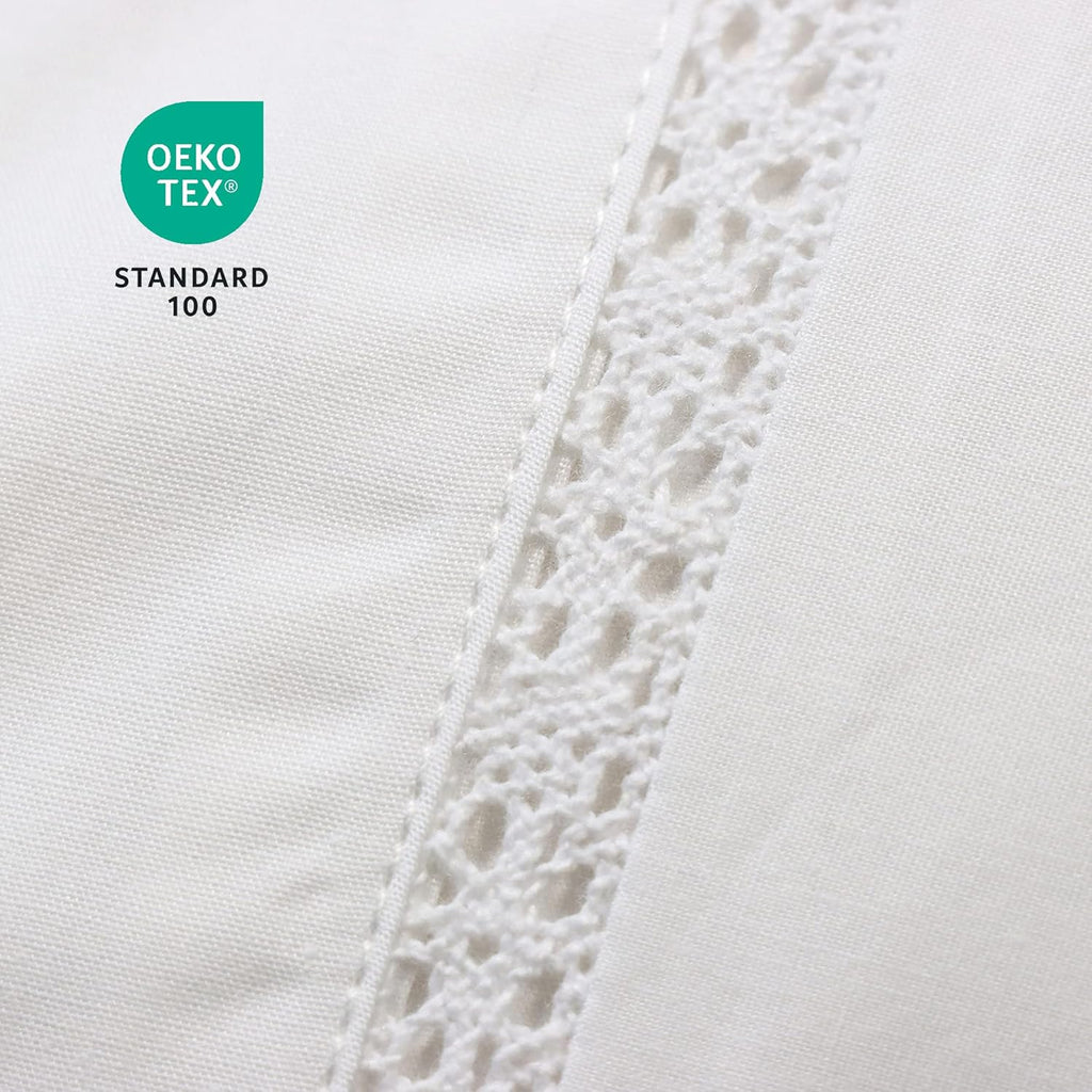 White Lace Pillow Cases Queen Size Set of 2, 100% Cotton Pillowcases, 20x30