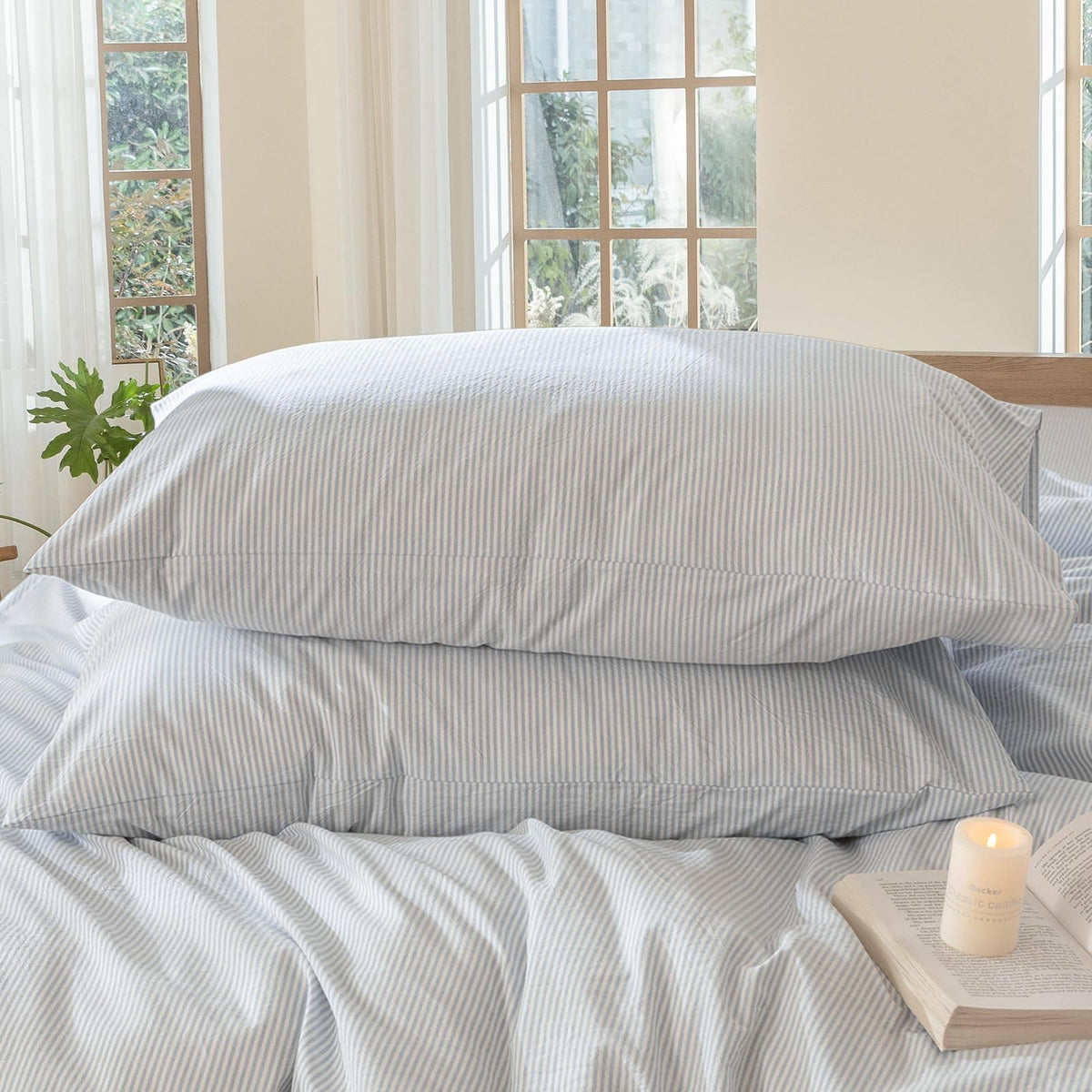 MOOMEE Pillowcase Set of 2 100% Washed Cotton Linen-Like King