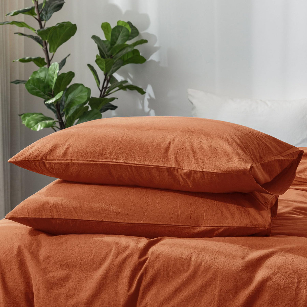MOOMEE Pillowcase Set of 2 100% Washed Cotton Linen-Like King