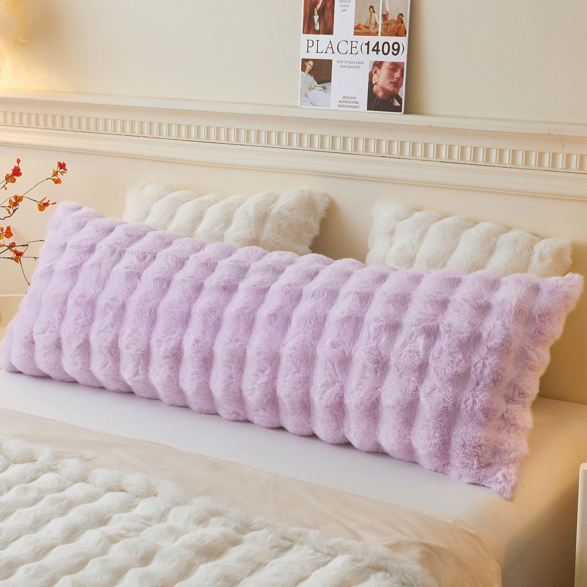 LIFEREVO Fluffy Faux Rabbit Fur Body Pillow Cover 20"x54", Sage Green