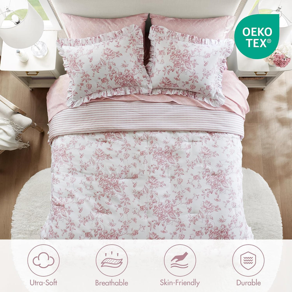 Madison Park Essentials Pink Floral Comforter Set with Sheets King,7pc