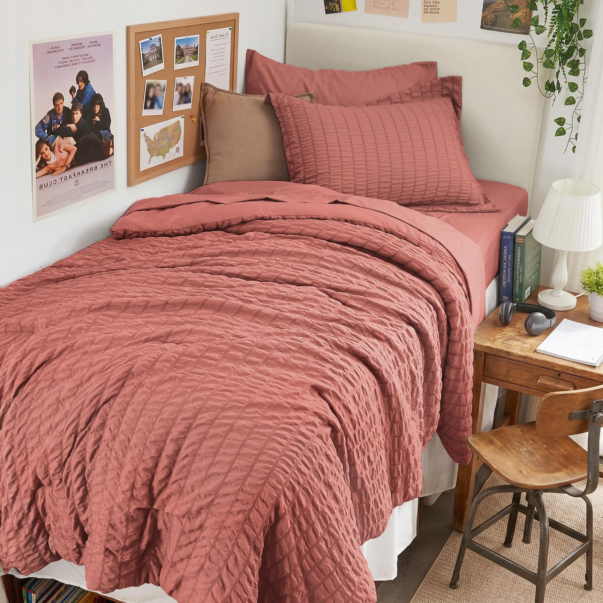 King Comforter Set - 7PCS Bed in a Bag, Seersucker Bedding Set, Dark Grey