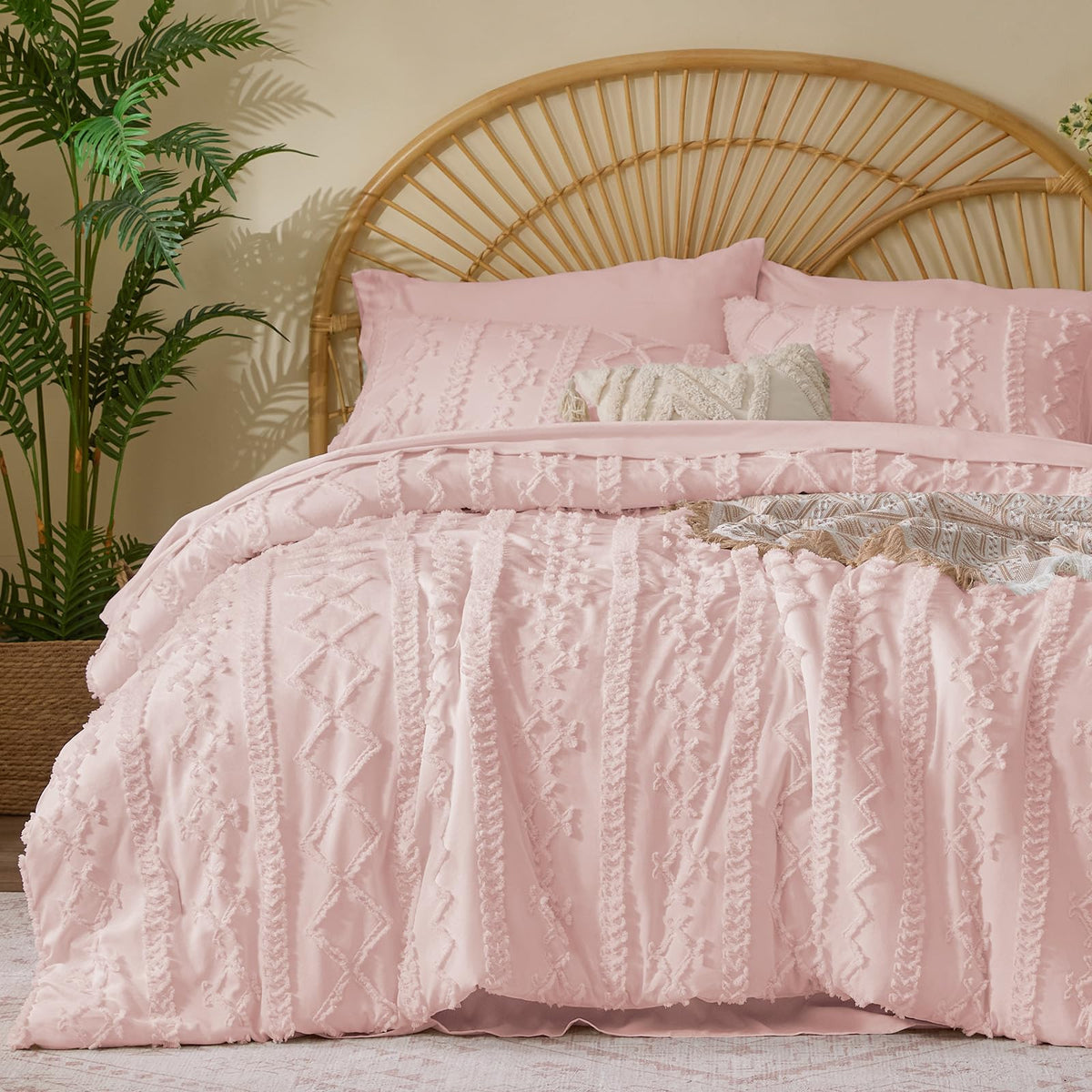 BEDELITE Queen Comforter Set 7 Pieces,Boho Bed in a Bag,Cream White