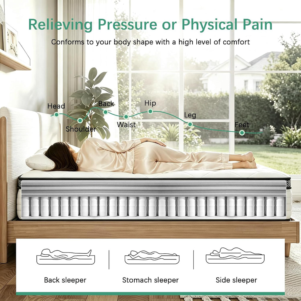 Queen Mattress,12 inch Queen Size Hybrid in Box,Medium Firm Support