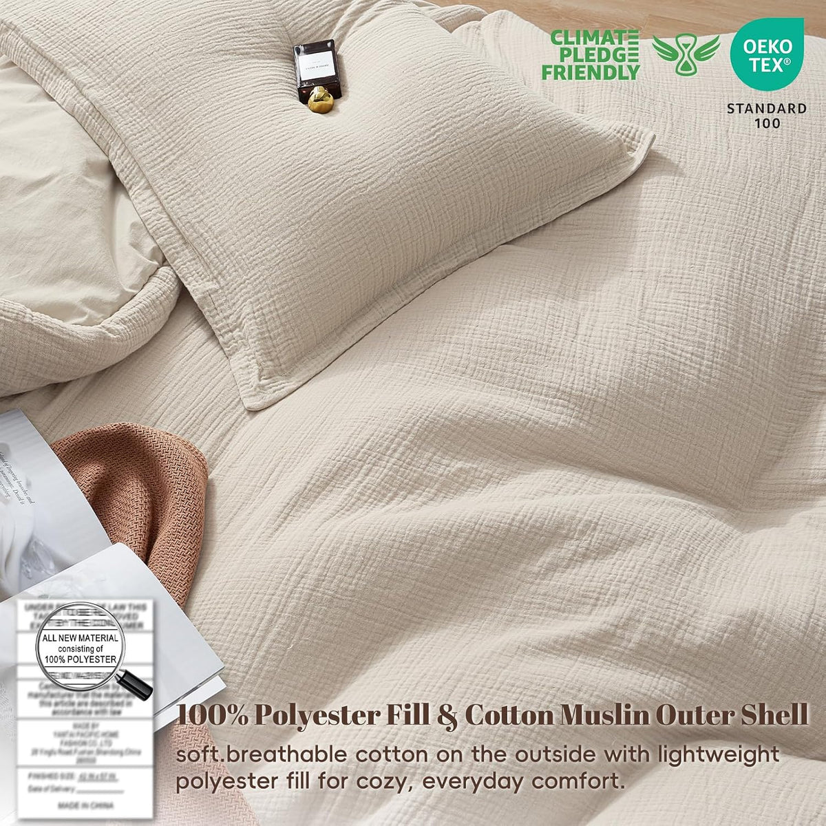 PHF Muslin Comforter Set Queen Size, Cotton Shell with Polyester Fill