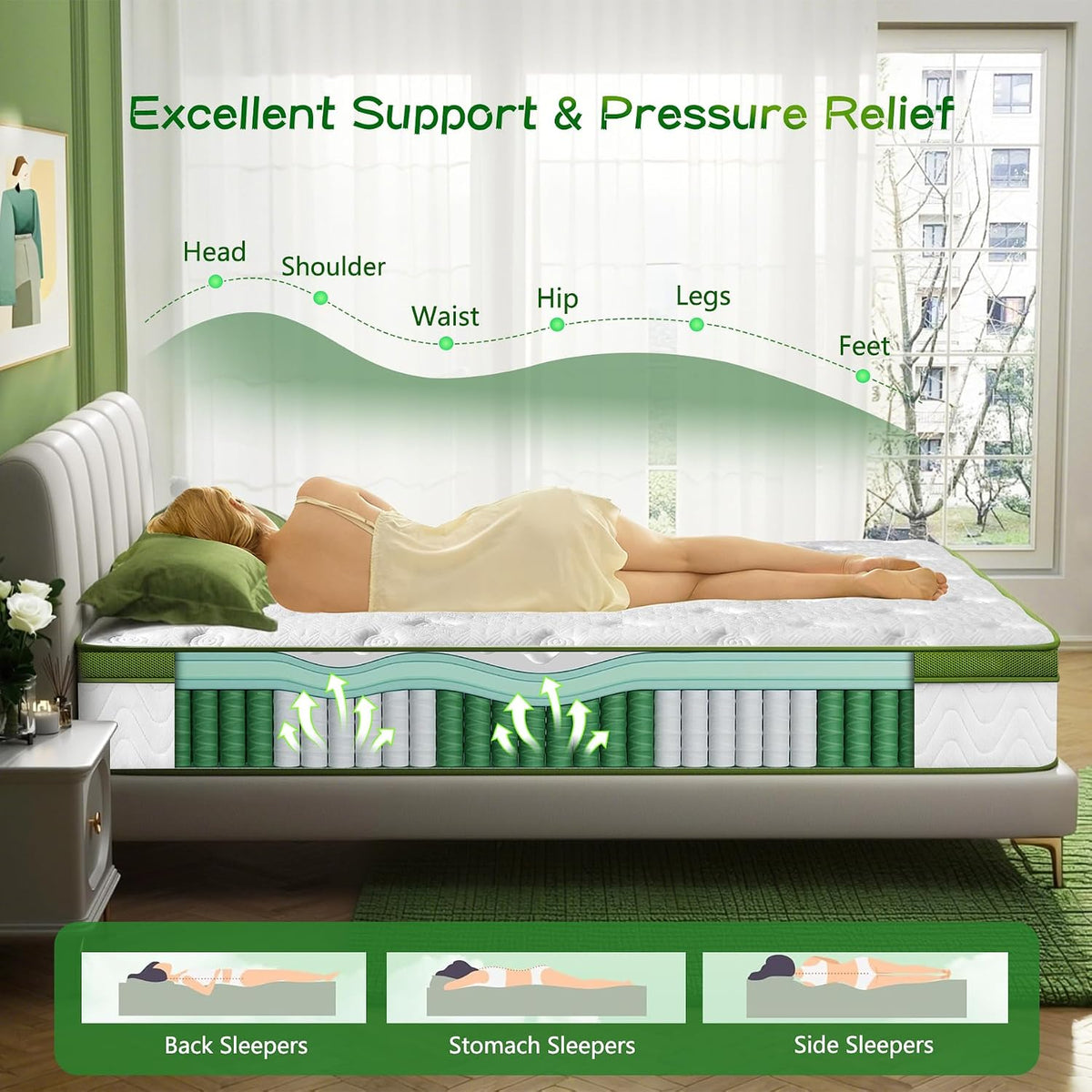 Queen Mattress 12 Inch, Queen Size Mattress with Individually Pocket Spring