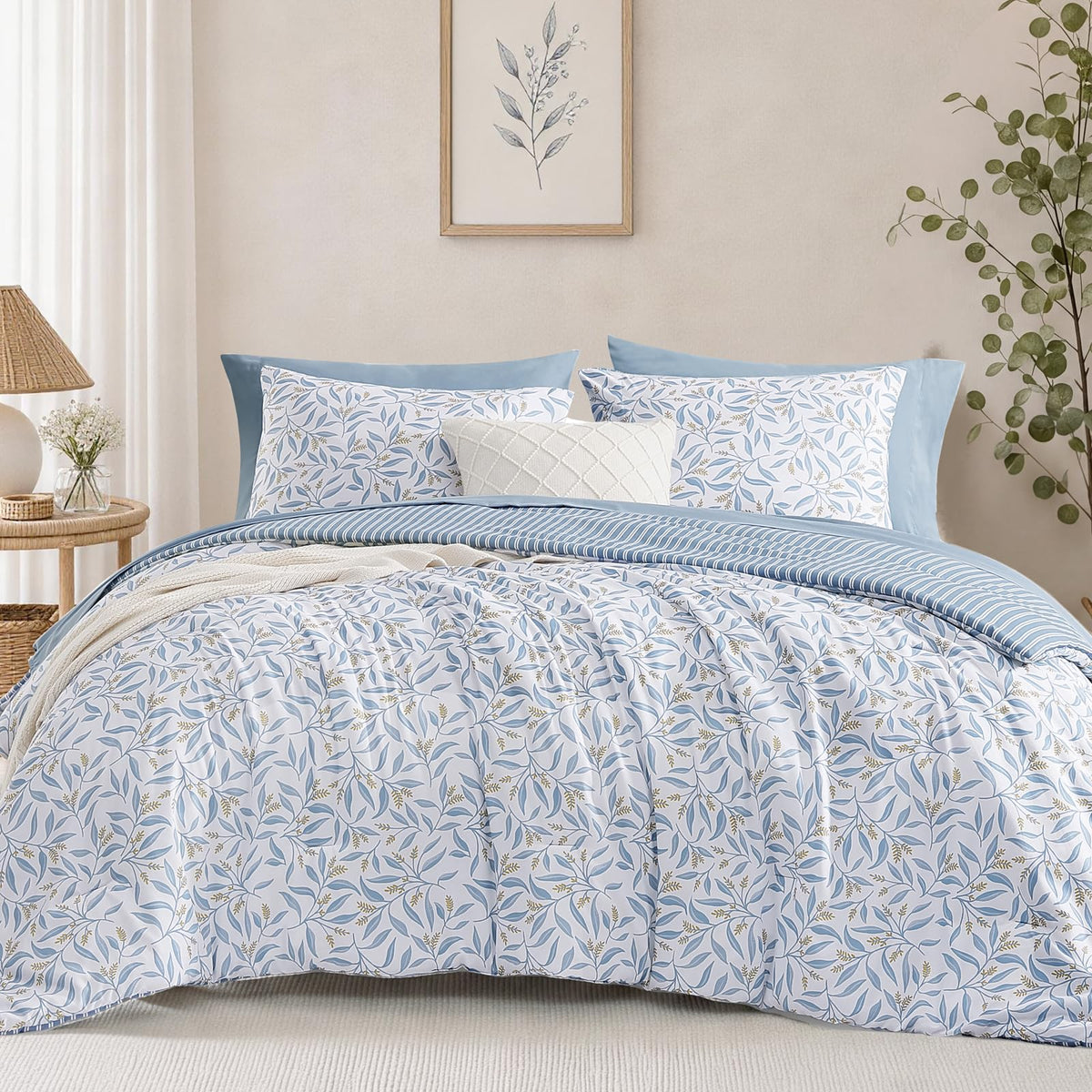 Monbix Queen Comforter Set - 7 Pieces Soft Bed in a Bag Queen Bedding Sets