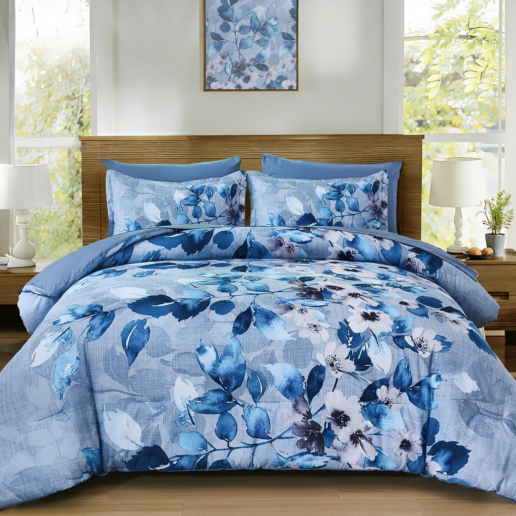 DJY Sage Green Comforter Set 7 Piece Branch Botanical Bed in a Bag