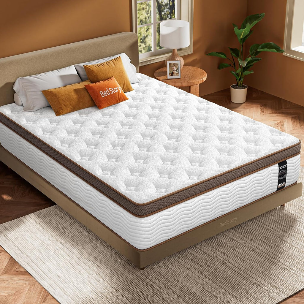 BedStory Extra Firm Mattress Queen, 14 Inch Hybrid Mattress in Box Cooling