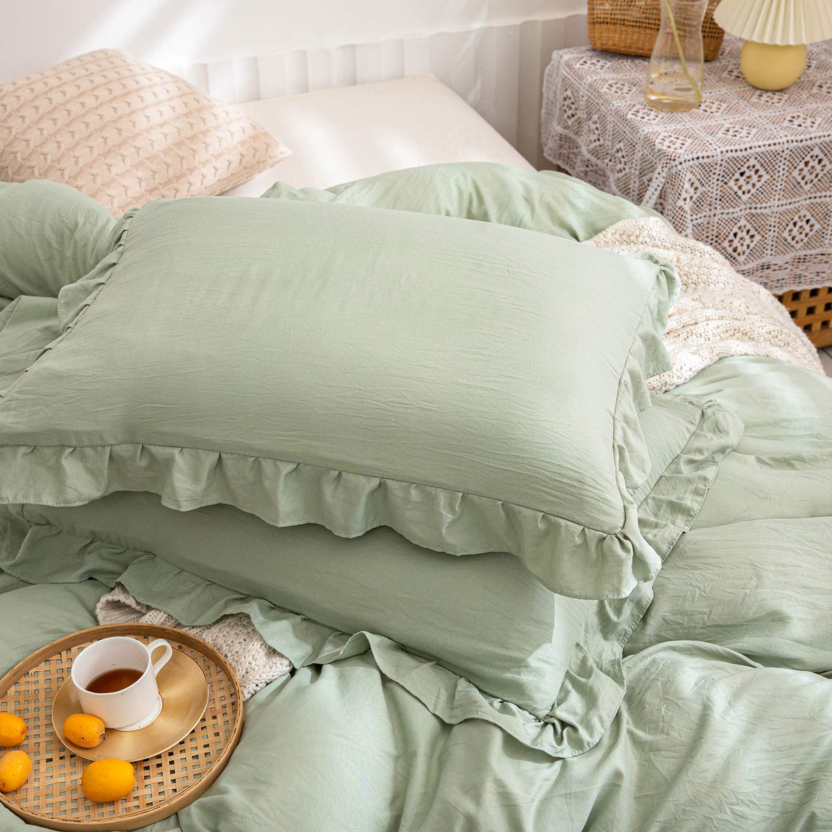 Boho White Body Pillowcase 20x54in - Ruffled Fringe Decor Sham