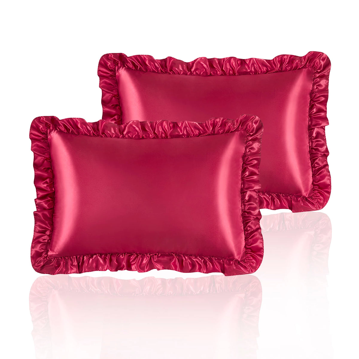 Blush Pink Satin Ruffled Pillow Cases for Hair and Skin,Blush Pink Silk Pillowcases Standard Set of 2 with Envelope Closure Princess Room Decoration
