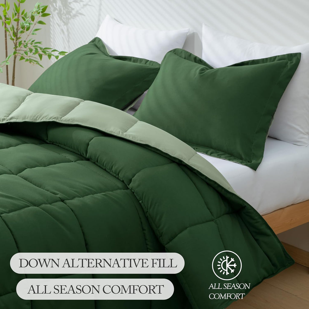 HIG 3pc Green Queen Size Bedding Comforter Set Duvet Insert Blanket