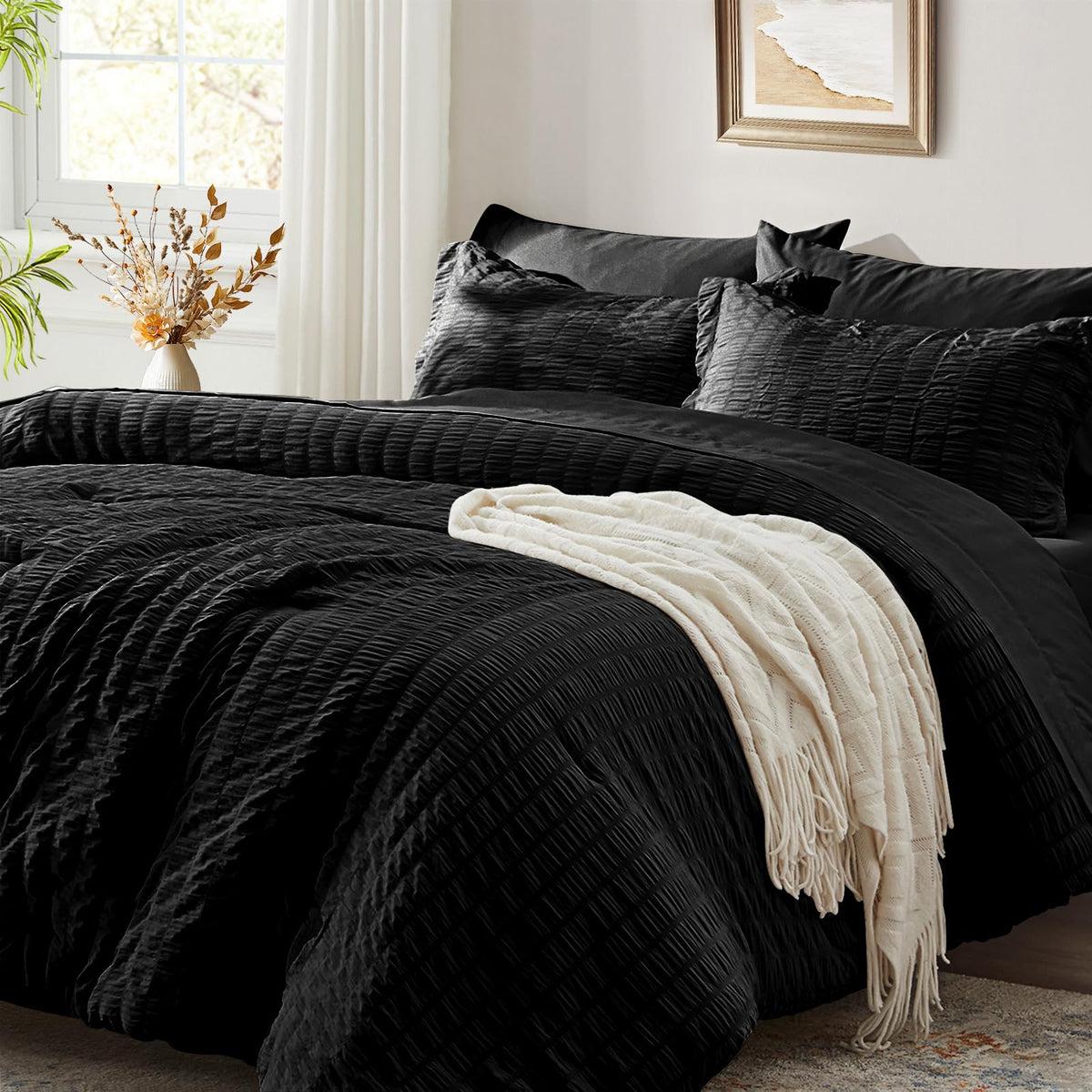 Zzlpp Queen Comforter Set 7 Piece, Green Bed in a Bag Queen Bedding Sets