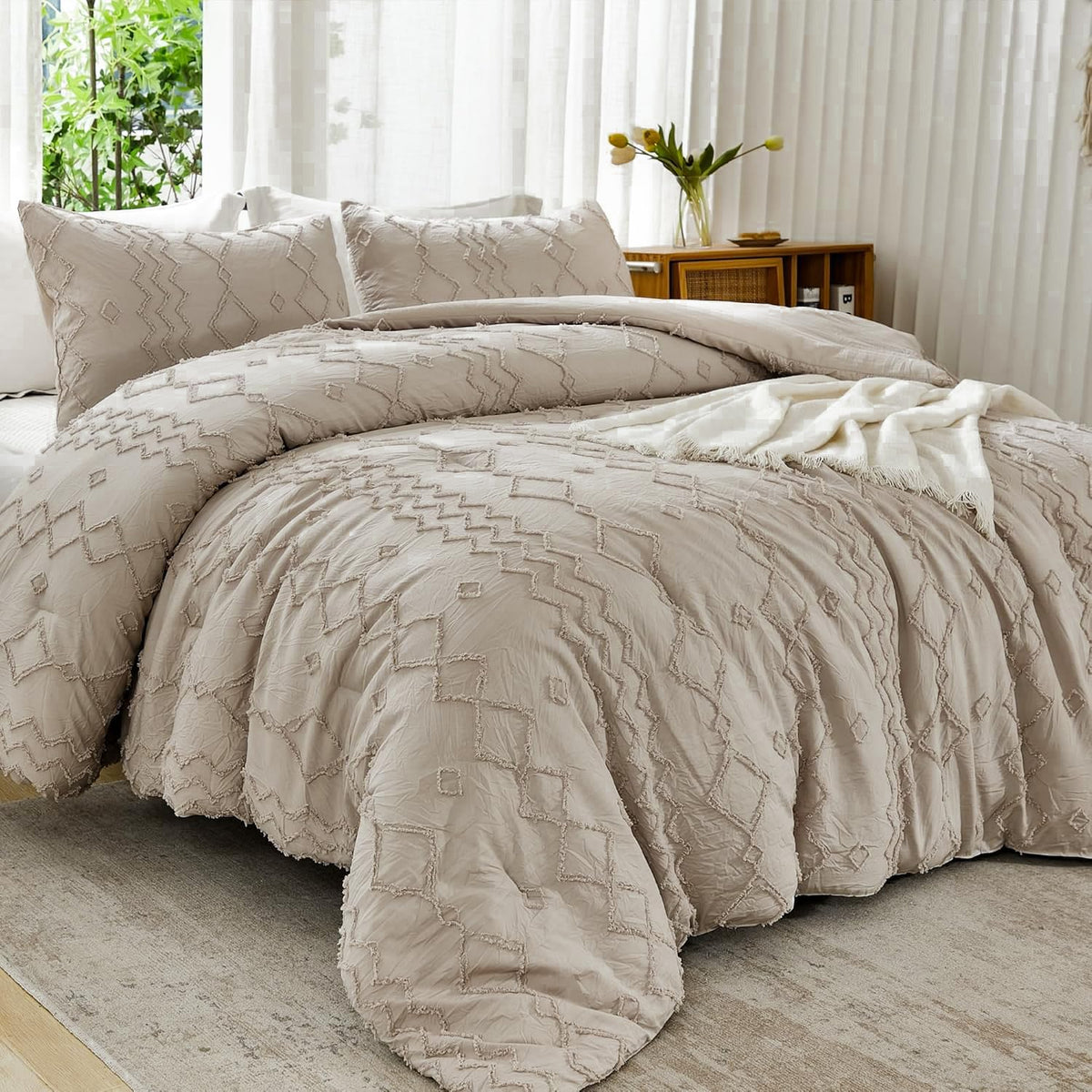 Andency King Size Comforter Set Khaki, 3 Pieces Bedding