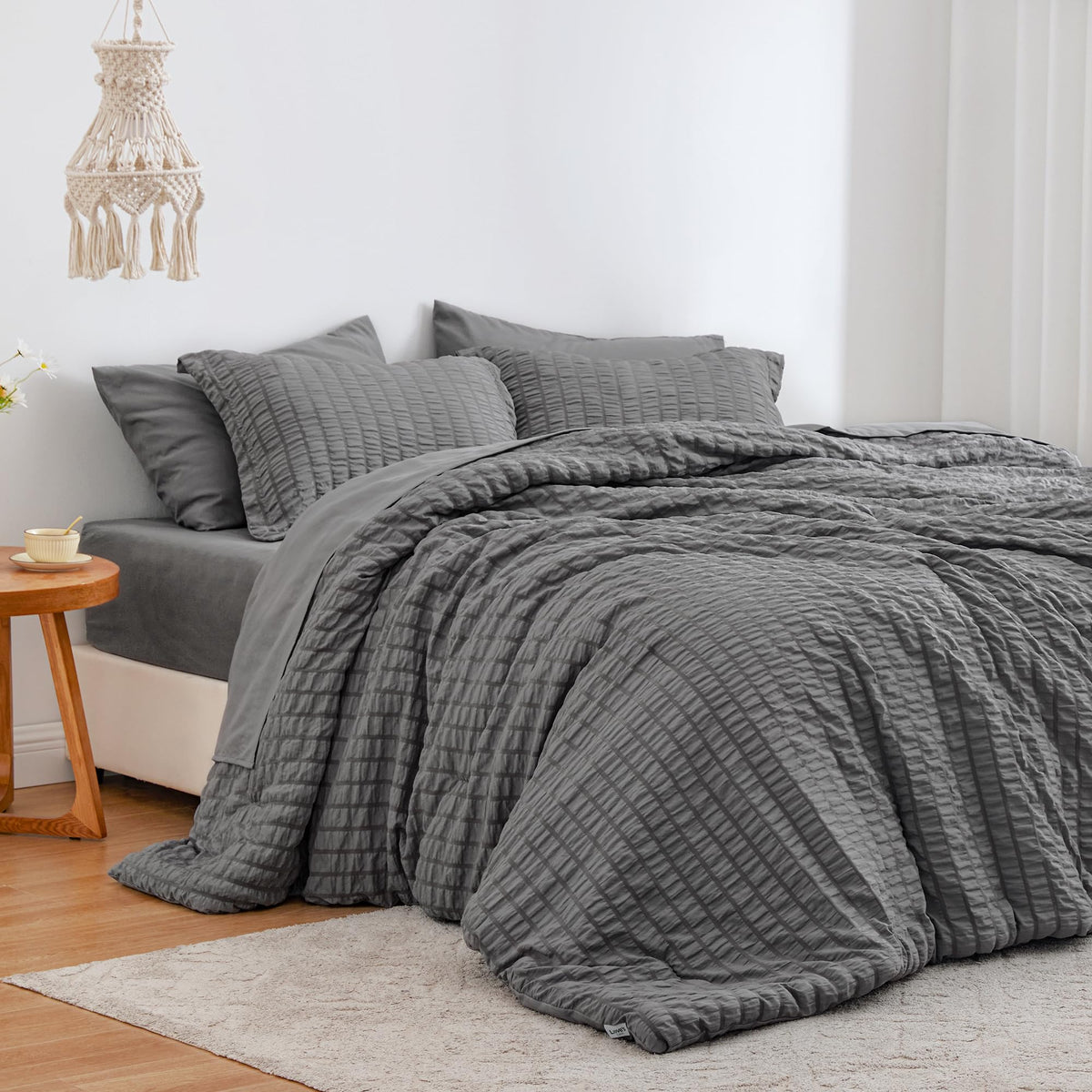 Love's cabin Seersucker Pink Twin Comforter Set
