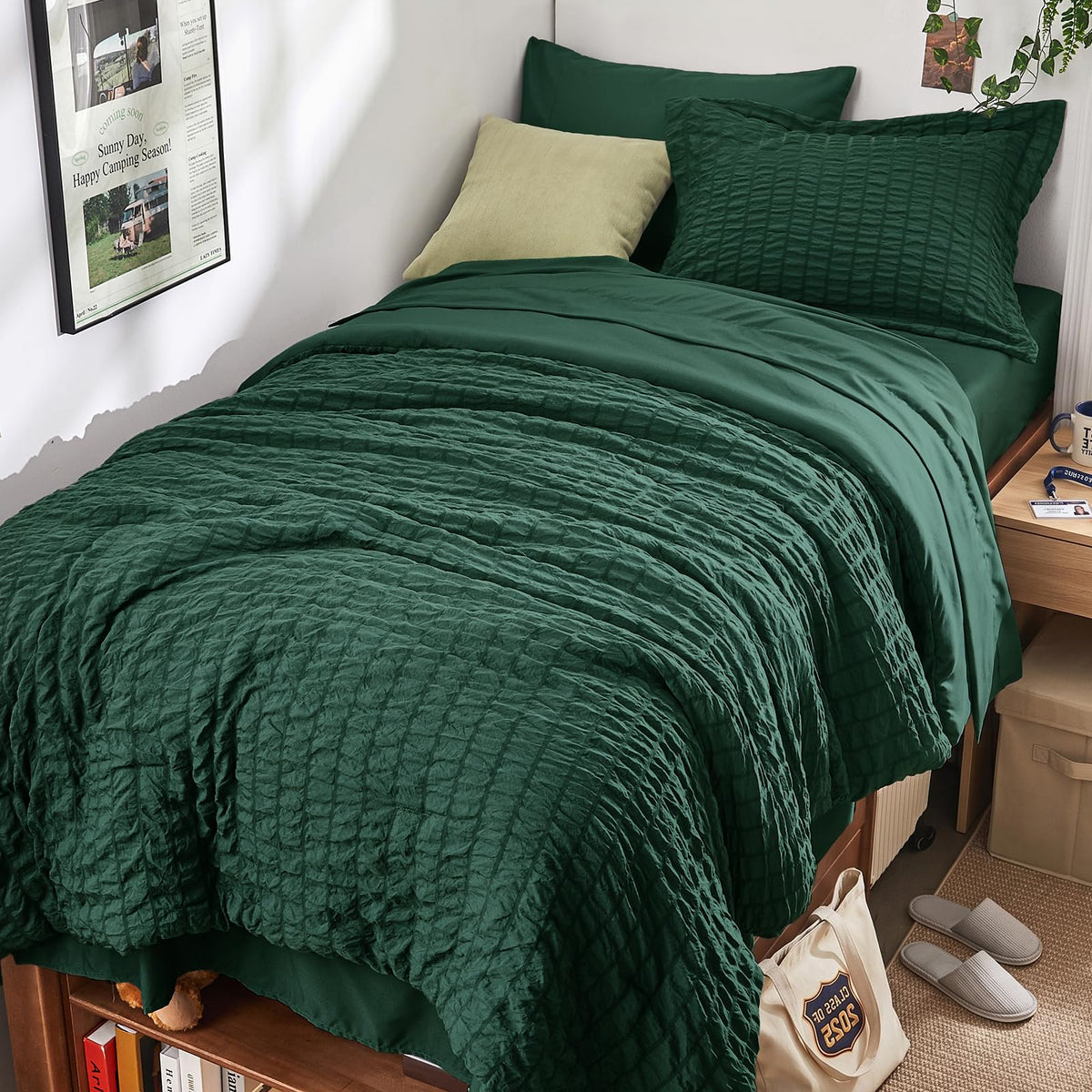 King Comforter Set - 7PCS Bed in a Bag, Seersucker Bedding Set, Dark Grey