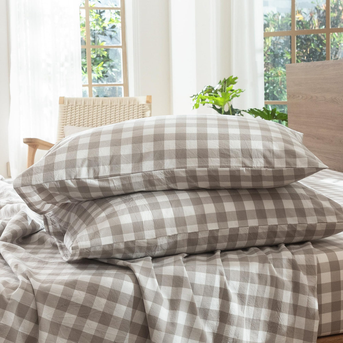 MOOMEE Pillowcase Set of 2 100% Washed Cotton Linen-Like King