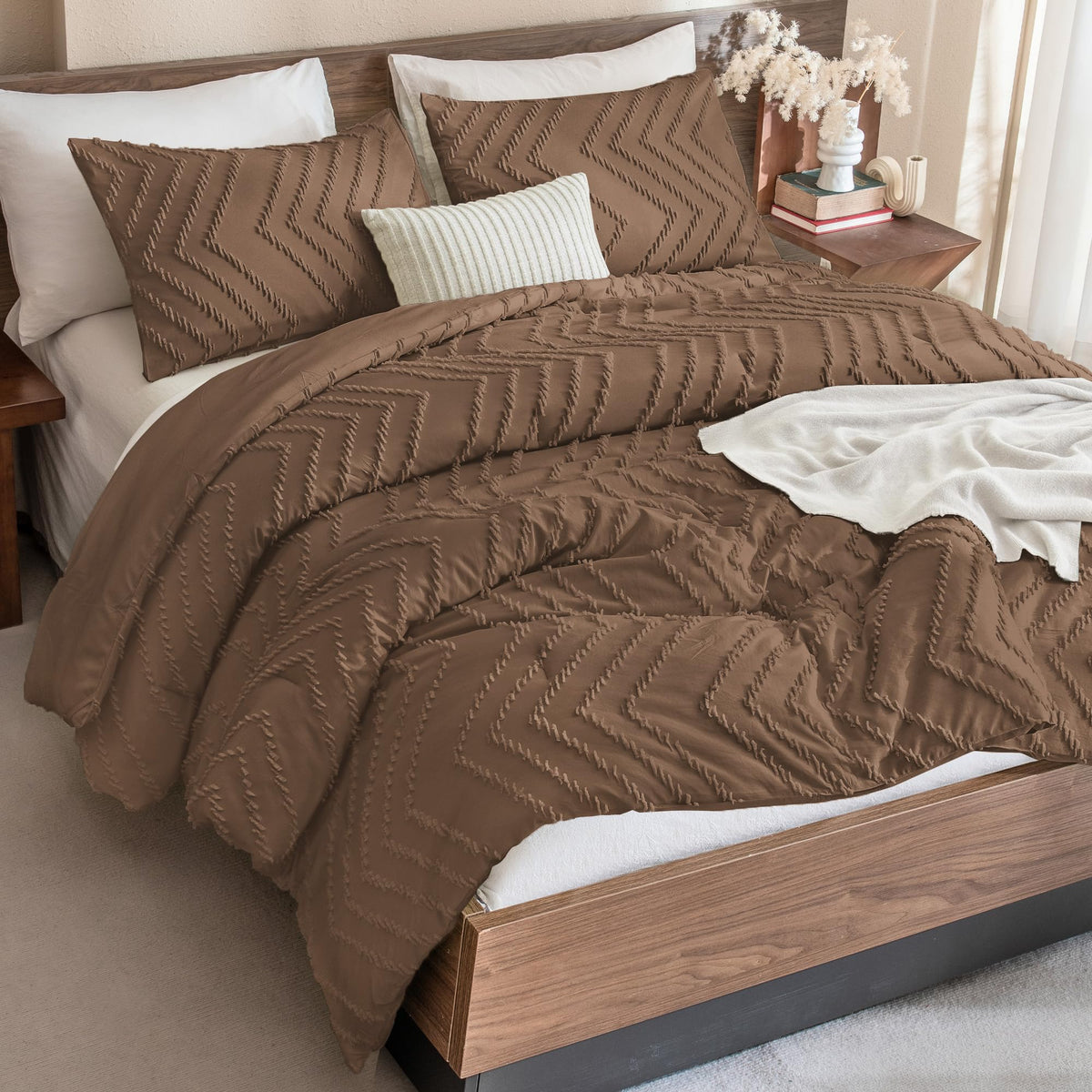 Andency Queen Comforter Set Beige, 3 Pieces Comforters Queen Size Bed Set