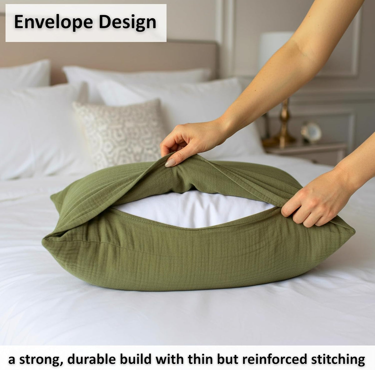 PÜSKÜL 2-Piece Natural 100% Turkish Cotton Muslin Pillowcase, Standard Size