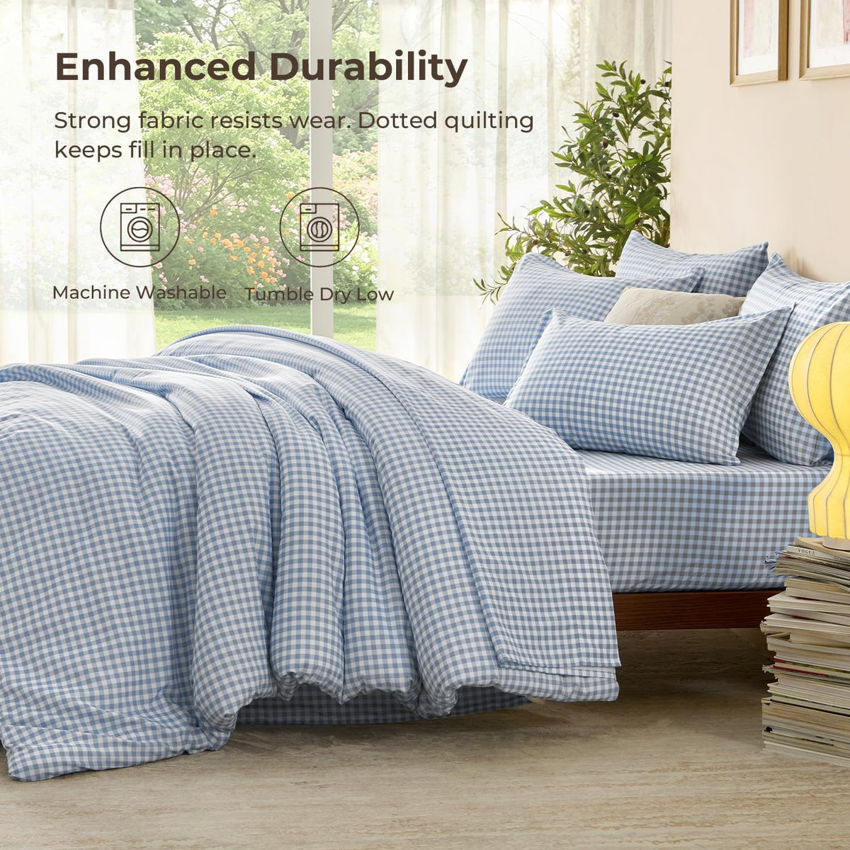 Litanika King Size Comforter Set 7 Pieces Cornflower Blue Gingham