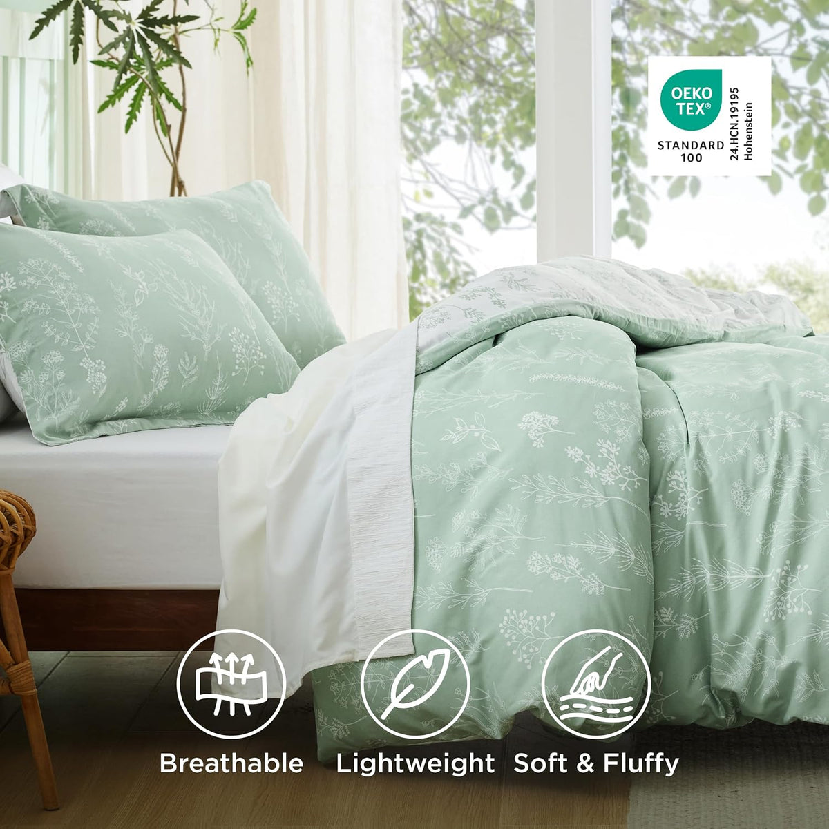 Bedsure Floral Comforter Set Cute Bedding Set California King Sage Green